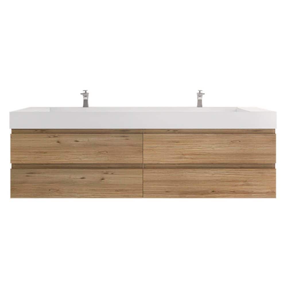 Monterey 84 in. W x 20 in. D x 26 in. H Double Sink Floating Bath Vanity in Nature Oak with White Acrylic Top price history on PriceWatchPro