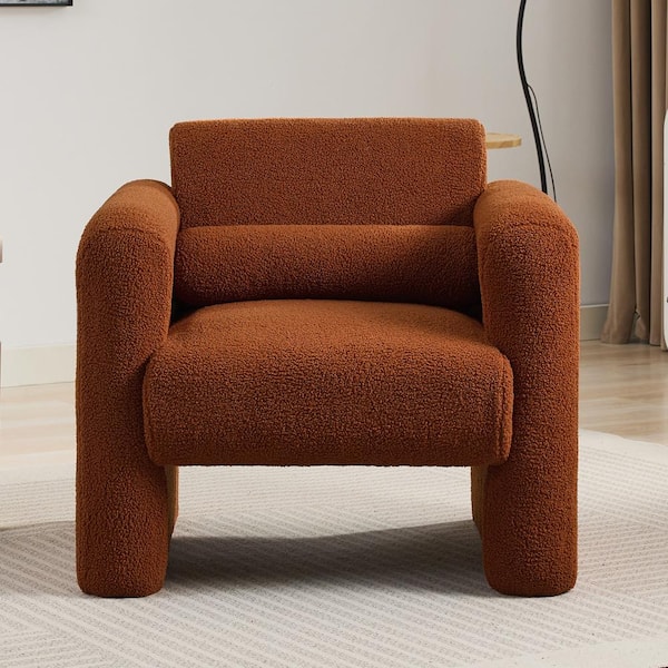 Harper Bright Designs Burnt Orange Lambskin Sherpa Fabric Upholstered Arm Chair Accent Chair with Lumber Pillow for Living Room Guest Room YJH080AAO The Home Depot