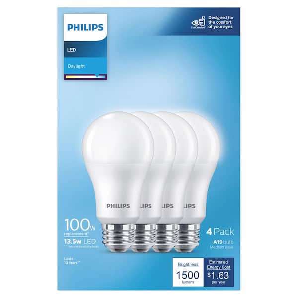 100-Watt Equivalent A19 Non-Dimmable E26 LED Light Bulb Daylight 5000K (4-Pack)