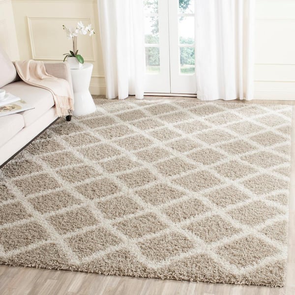 Dallas Shag Beige/Ivory 8 ft. x 10 ft. Geometric Multi-Diamonds Area Rug