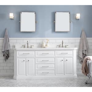72 in. W Bath Vanity in Pure White with Quartz Vanity Top with White Basin and Polished Nickel Mirror and F2-0012 Faucet
