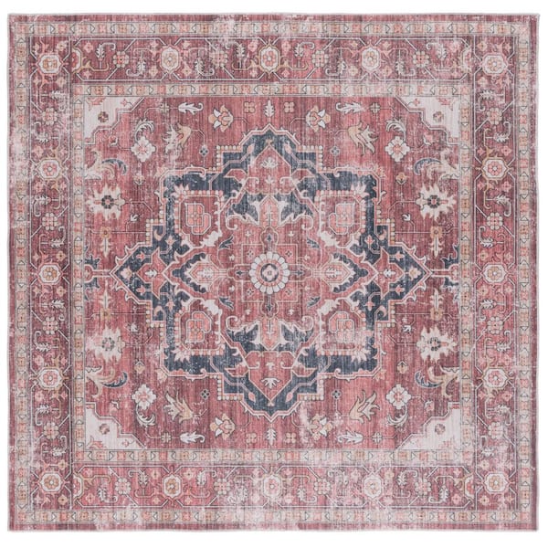 SAFAVIEH Arizona 6 ft. x 6 ft. Dark Red/Beige Machine Washable Traditional Floral square Area Rug
