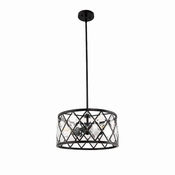 60-Watt 3-Light Black Adjustable Hanging Length Pendant Light for Kitchen Island and No Bulbs Included