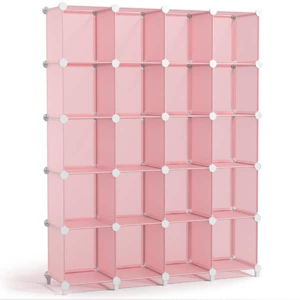 62.25 in H x 49 in W x 12.25 in D Fabric 20-Cube Storage Organizer, Waterproof Cubby Shelf for Closet, Pink