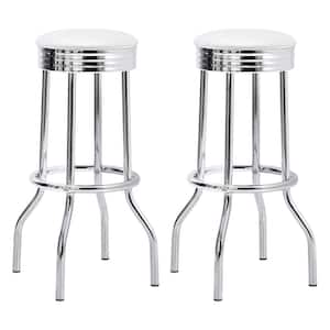 30 in. White and Chrome Backless Metal Frame Swivel Bar Stool (Set of 2)
