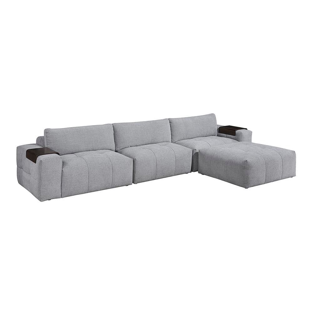 Marquis 154 in. Square Arm 4-Piece Textured Fabric Rectangle Modular Sectional Sofa with Ottoman in. Gray