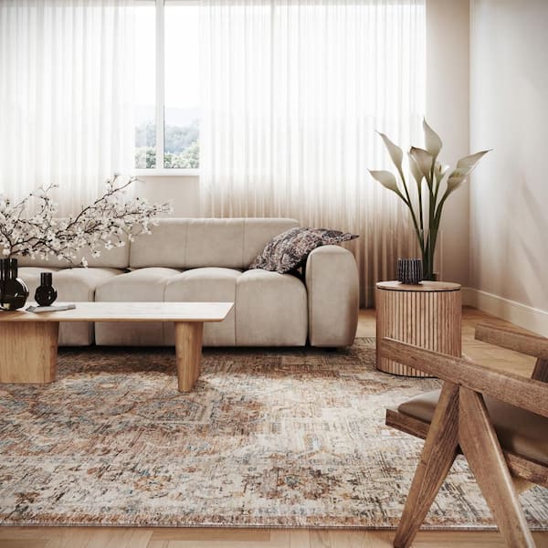 8 ft. x 10 ft. Brown Meilin Traditional Vintage Floral Indoor Area Rug