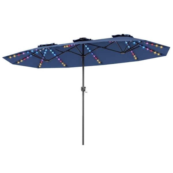 13 ft. Solar Double-Sided Patio Umbrella with 108 LED Lights, 12 Lighting Modes and Crank in Navy