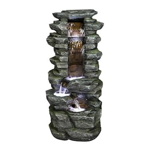 31 in. Outdoor Showering Waterfall Resin Fountains with LED for Garden, Patio, Deck, Porch