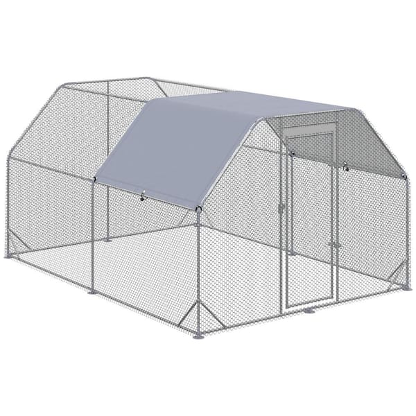PawHut Metal Chicken Coop 12.5 ft. x 9.2 ft. x 6.4 ft. Walk-In Chicken Run with Cover, Fence Cage Hen House for Yard