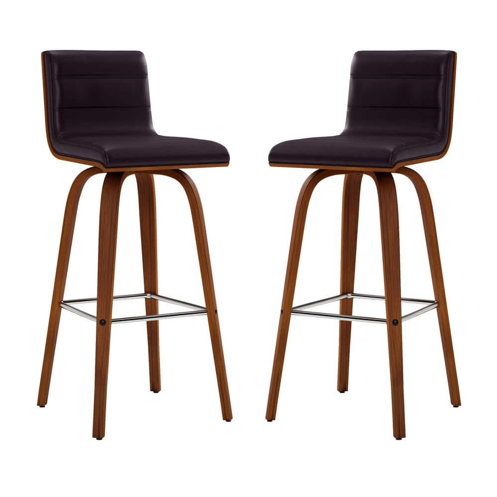 Vienna Contemporary Swivel Bar Stool in Walnut & Brown Leather