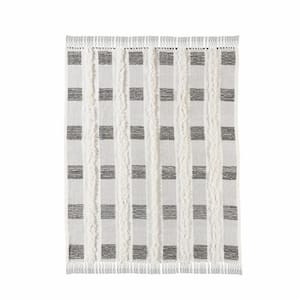 Charlie Gray and White Checked Cotton Throw Blanket