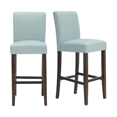 Banford Sable Brown Wood Upholstered Bar Stool with Back and Charleston Teal Seat (Set of 2) (17.51 in. W x 44.29 in. H)