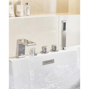 3-Handles Deck-Mount Roman Tub Faucet with Hand Shower in Chrome (Valve Included)