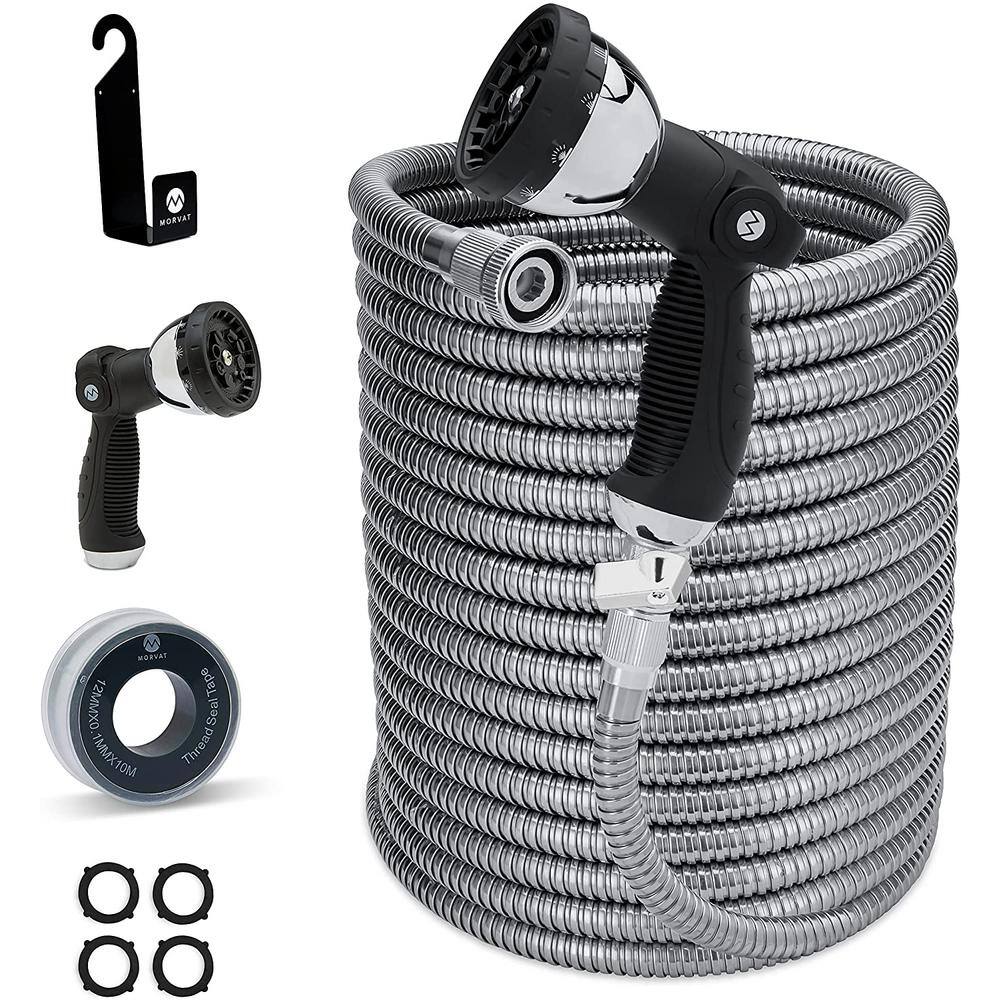 Morvat 1/2 in. x 150 ft. Stainless Steel Garden Hose Set with with 10