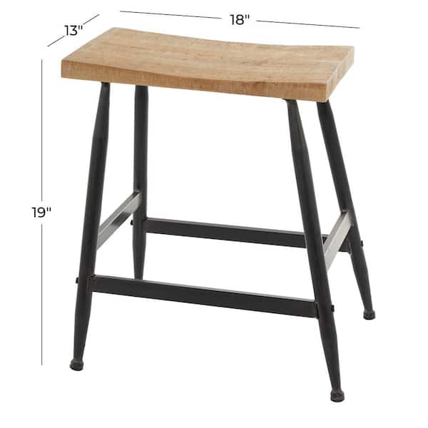 19 in. Black Counter Stool with Brown Wood Top