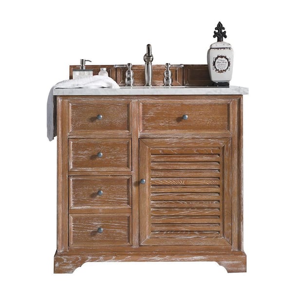 James Martin Vanities Savannah 36 in. W x 23.5 in.D x 34.3 in. H Single Bath Vanity in Driftwood with Solid Surface Top in Arctic Fall