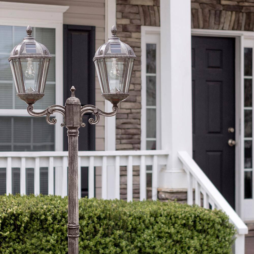 Weathered Bronze Double Head Solar Lamp Post with Beveled Glass