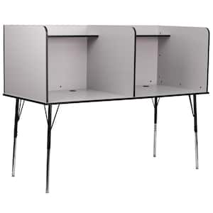 70 in. H Rectangular Nebula Grey Laminate Stand-Alone Double Study Carrel Writing Desk with Top Shelf