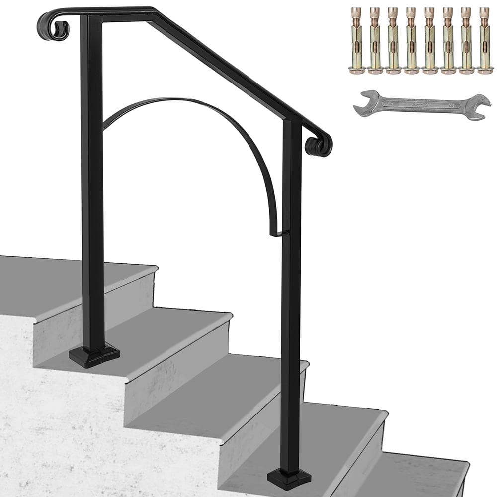 VEVOR 2 ft. Wrought Iron Handrail Fit 2 or 3 Steps Handrails for ...