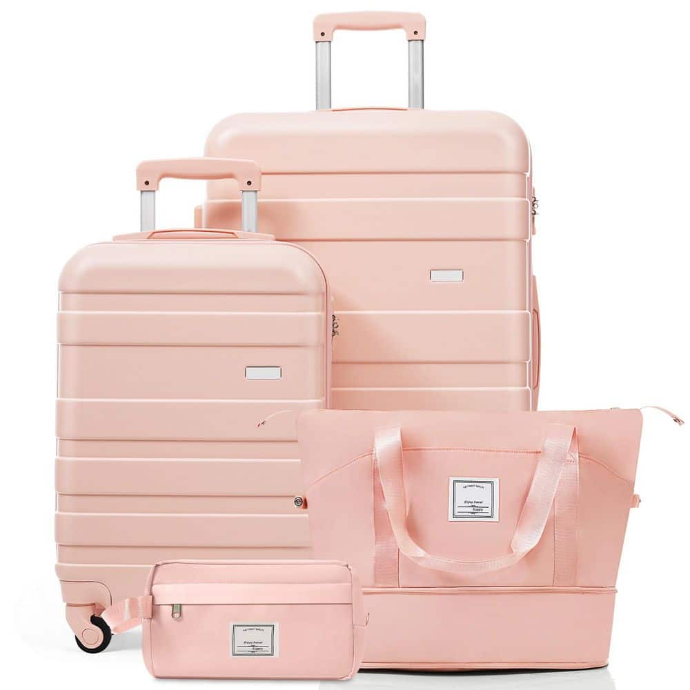 4-Piece Pink ABS Plastic Hardside Luggage Set with 20 in. Carry-On, 28 in. Checked Suitcase, TSA Lock, Spinner Wheels