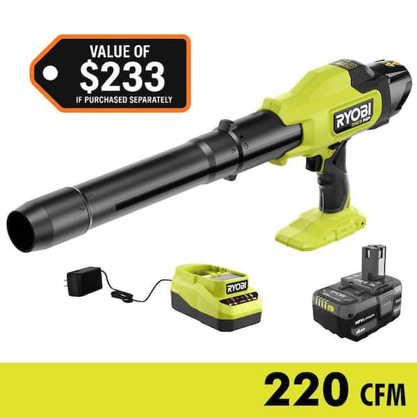 RYOBI ONE+ HP 18V Brushless Cordless 220 CFM 140 MPH Compact Leaf Blower with 4.0 Ah Battery & Charger