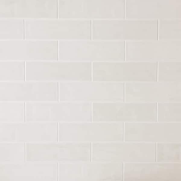 Bedouin Subway Tile 3 5/8 in. x 11 3/4 in. Off White Gloss Ceramic Wall Tile (9.9 sq. ft./Case)