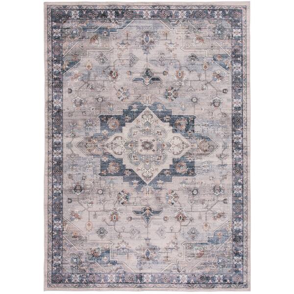 3 ft. x 4 ft. Navy/Multi Ornamental Medallion Washable Scatter