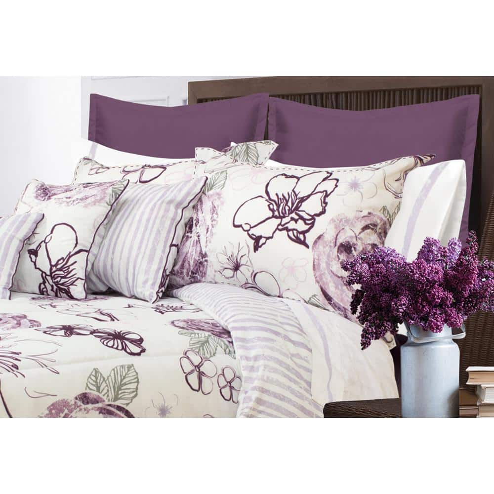 Angelica Purple Floral Microfiber Queen Comforter Set