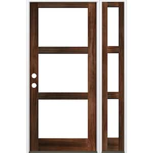 56 in. x 96 in. Modern Hemlock Right-Hand/Inswing Clear Glass Red Mahogany Stain Wood Prehung Front Door with Sidelite