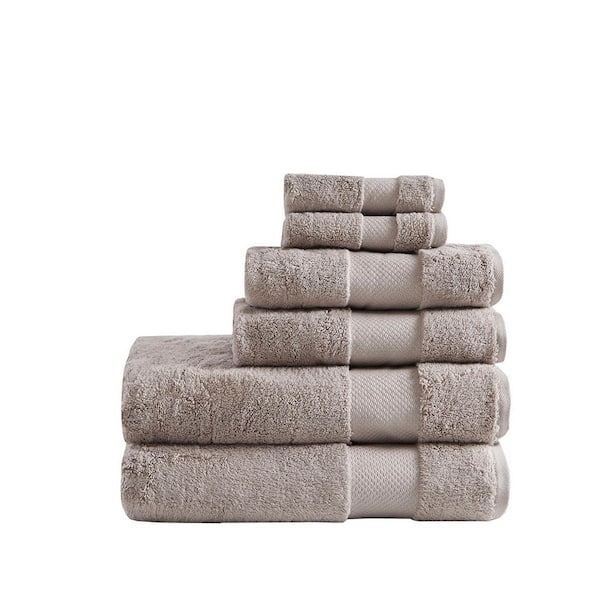 6-Piece Taupe Cotton Bath Towel Set, 3-Sizes Available, OEKO-Tex Certified