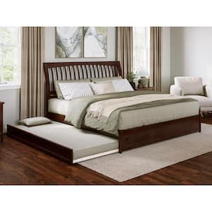 Roslyn Walnut Brown Solid Wood Frame King Platform Bed with Panel Footboard Twin XL Trundle