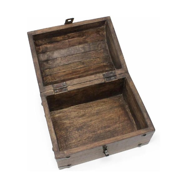 Brown 8 in. x 6 in. Wood Decorative Box with Hinged Lid HD7N8YGMX3