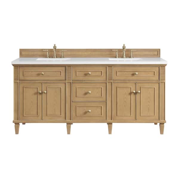 James Martin Vanities Lorelai 72.0 in. W. x 23.5 in. D x 34.06 in. H Double Bathroom Vanity in Light Natural Oak with White Zeus Quartz Top