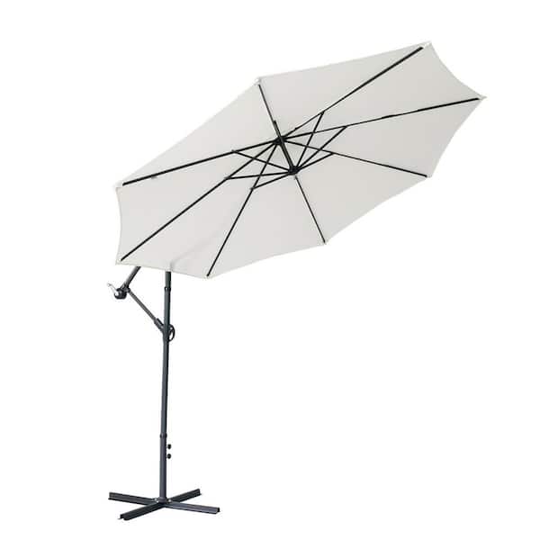 CASAINC 9 ft. Iron Cantilever Modern Banana Patio Umbrella in White