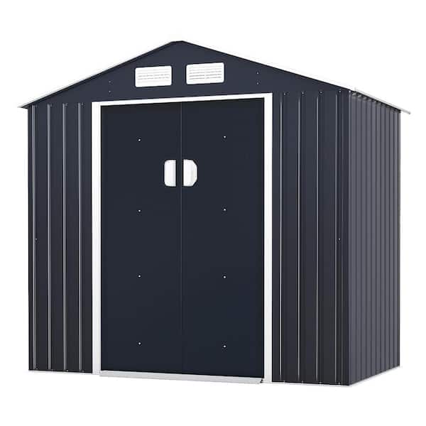 JAXPETY 7 ft. W x 4.2 ft. D Outdoor Metal Shed Outside Storage Galvanized Steel Shed with Floor Frame, Deep Gray (29.4 sq. ft.)