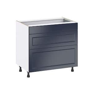 Devon Painted Blue Shaker Assembled Base Kitchen Cabinet with 3 Drawers 36 in. W x 34.5 in. H x 24 in. D