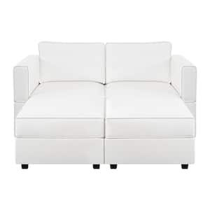 61.02 in. W White Faux Leather Loveseat with Storage and Double Ottoman, 2 Seater Love seats for Small Spaces