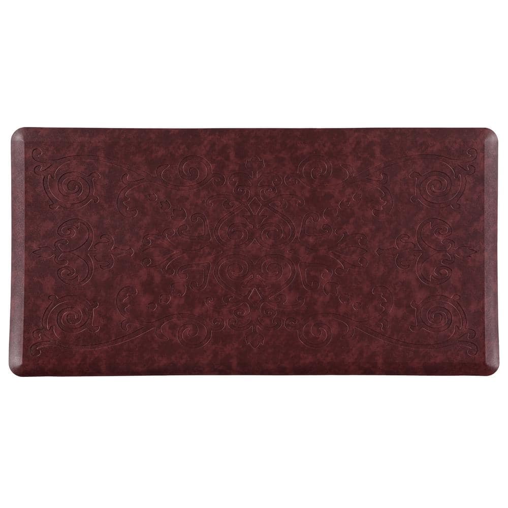 Burgundy Medallion Embossed Anti-Fatigue Kitchen Mat