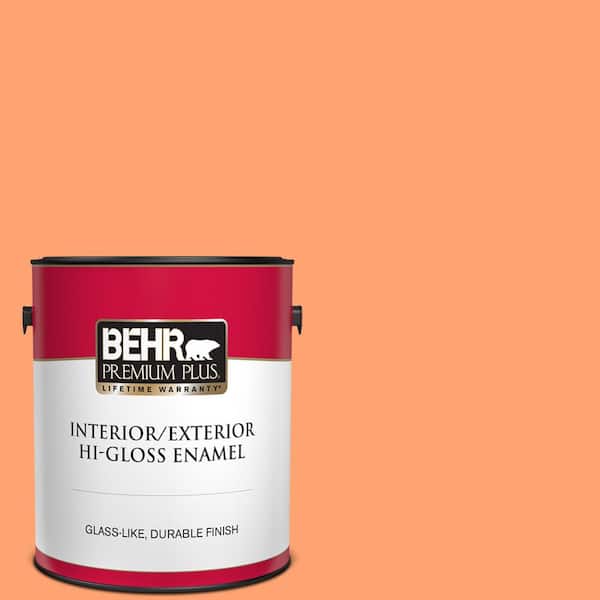 BEHR PREMIUM PLUS 1 gal. #P210-5 Cheerful Tangerine Hi-Gloss Enamel Interior/Exterior Paint
