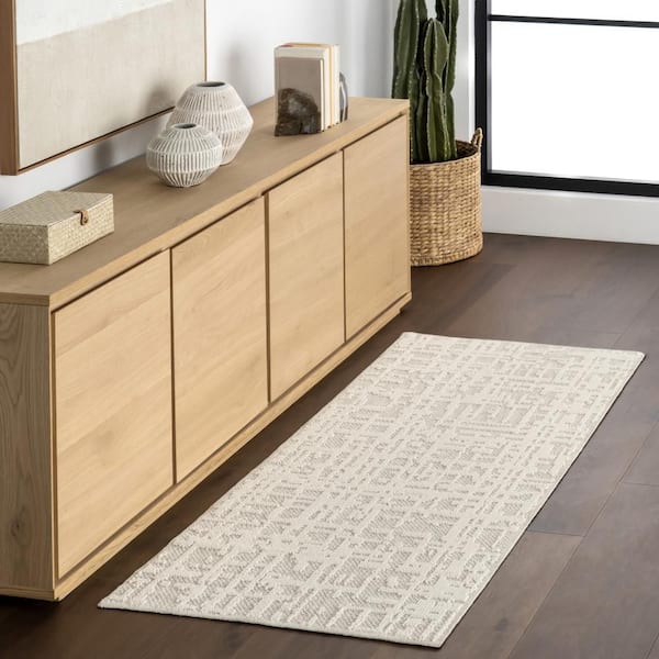 Helga Abstract Washable Light Grey 2.6 ft. x 6 ft. Indoor Area Rug