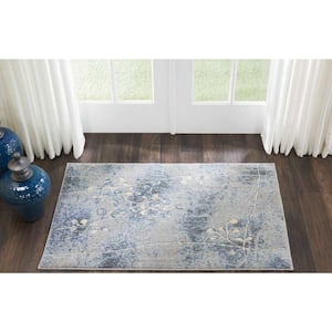 Somerset Silver/Blue doormat 3 ft. x 4 ft. Botanical Contemporary Area Rug