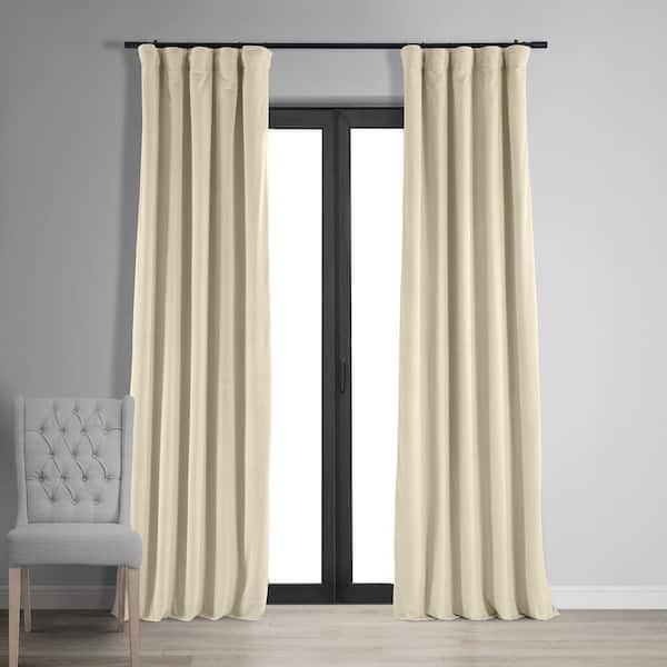 Signature Ecru Velvet Blackout Curtain - 50 in. W x 120 in. L Rod Pocket with Back Tab Single Panel