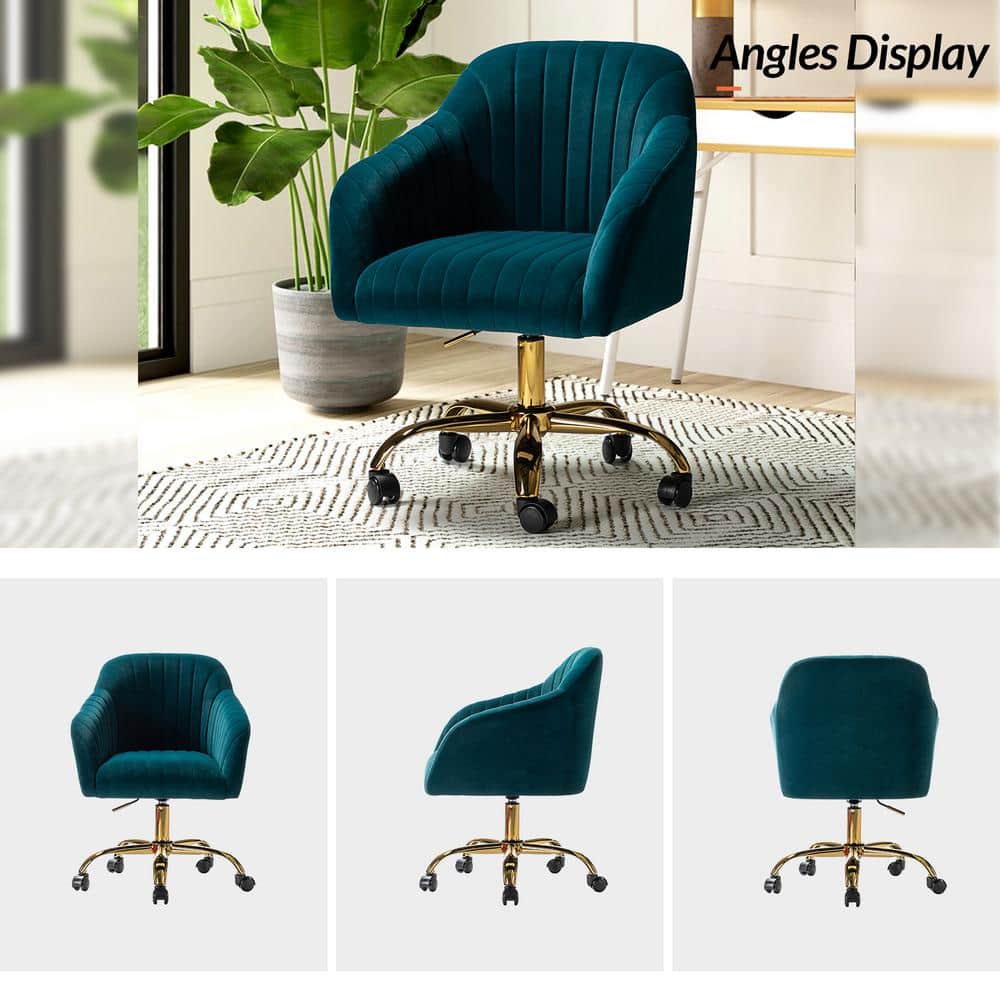Teal Velvet Swivel Task Chair with Gold Metal Base