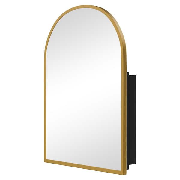 29.5 in. W x 39.4 in. H Arched Recessed/Surface Mount Medicine Cabinet with Mirror in Gold