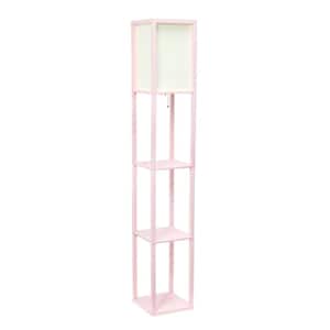 62.75 in. Pink Standard Floor Lamp with Shelf And Linen Shade