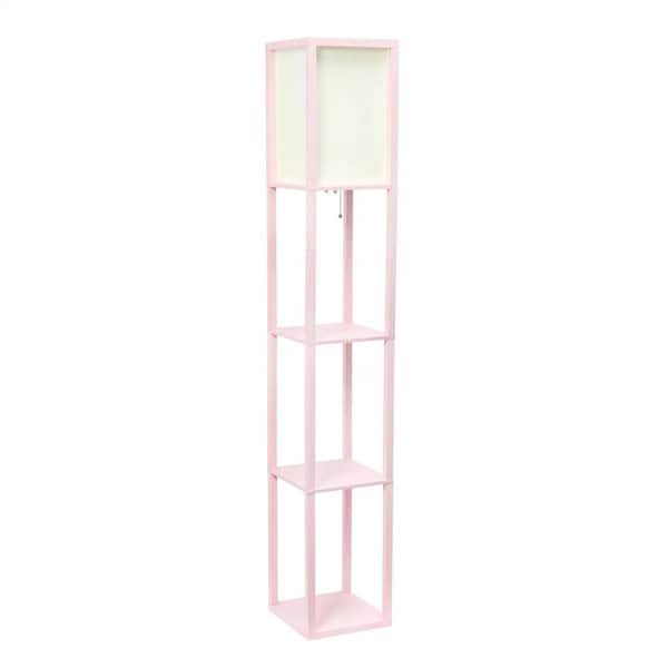 Etokfoks 62.75 in. Pink Standard Floor Lamp with Shelf And Linen Shade