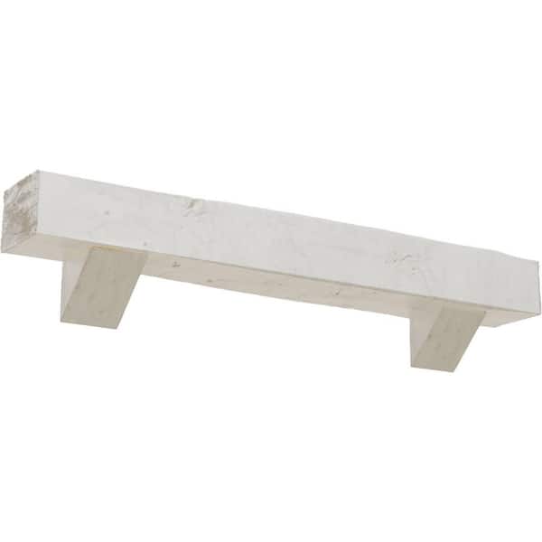 Ekena Millwork 4 in. x 4 in. x 4 ft. Knotty Pine Faux Wood Fireplace Mantel Kit, Breckinridge Corbels, Factory Prepped Ready to Paint