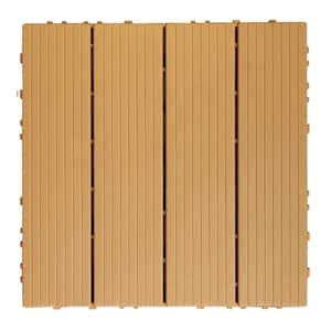 12 in. W x 12 in. L Outdoor Stripe Plastic Composite Flooring Deck Tiles (35 per box), Wood Color