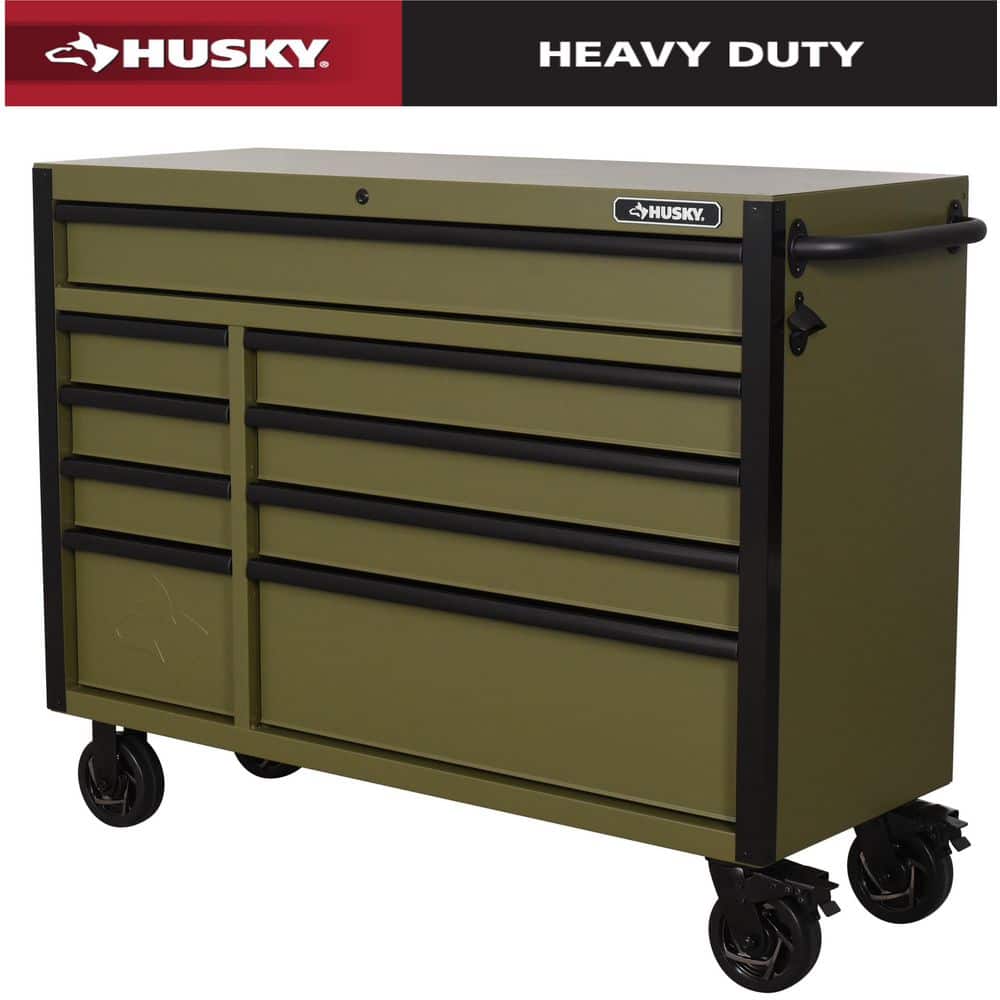 Husky Heavy Duty 52 in. W 9-Drawer Matte Army Green Rolling Tool